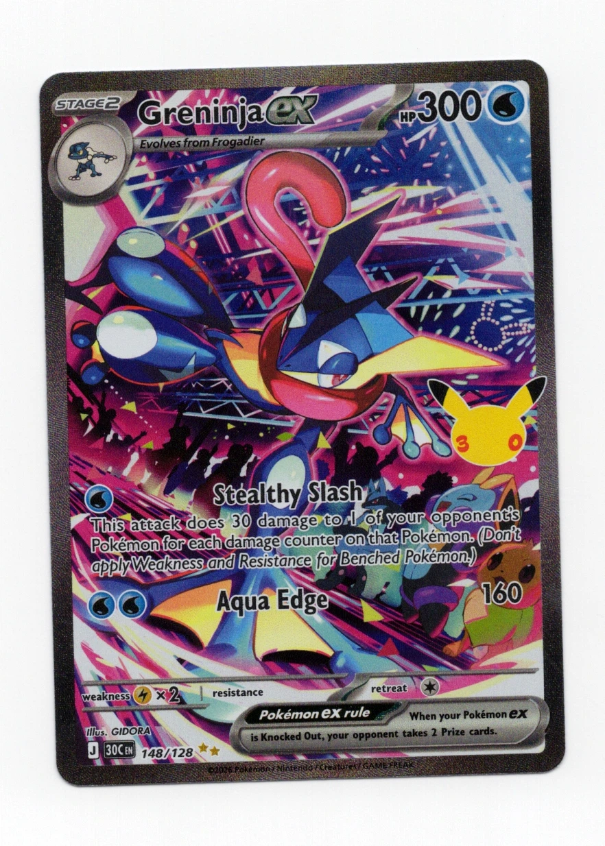 Greninja ex 148/128 30th Celebration front card photo in GradeValue pregrading report