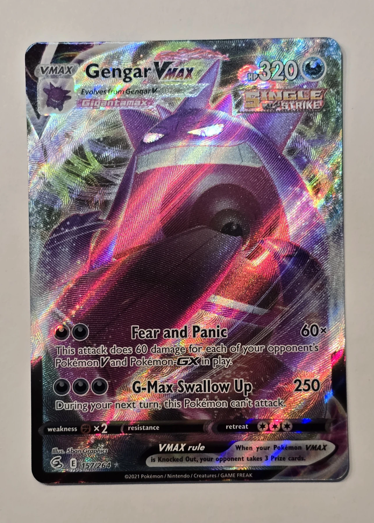 Gengar VMAX 157/264 Fusion Strike front card photo in GradeValue pregrading report