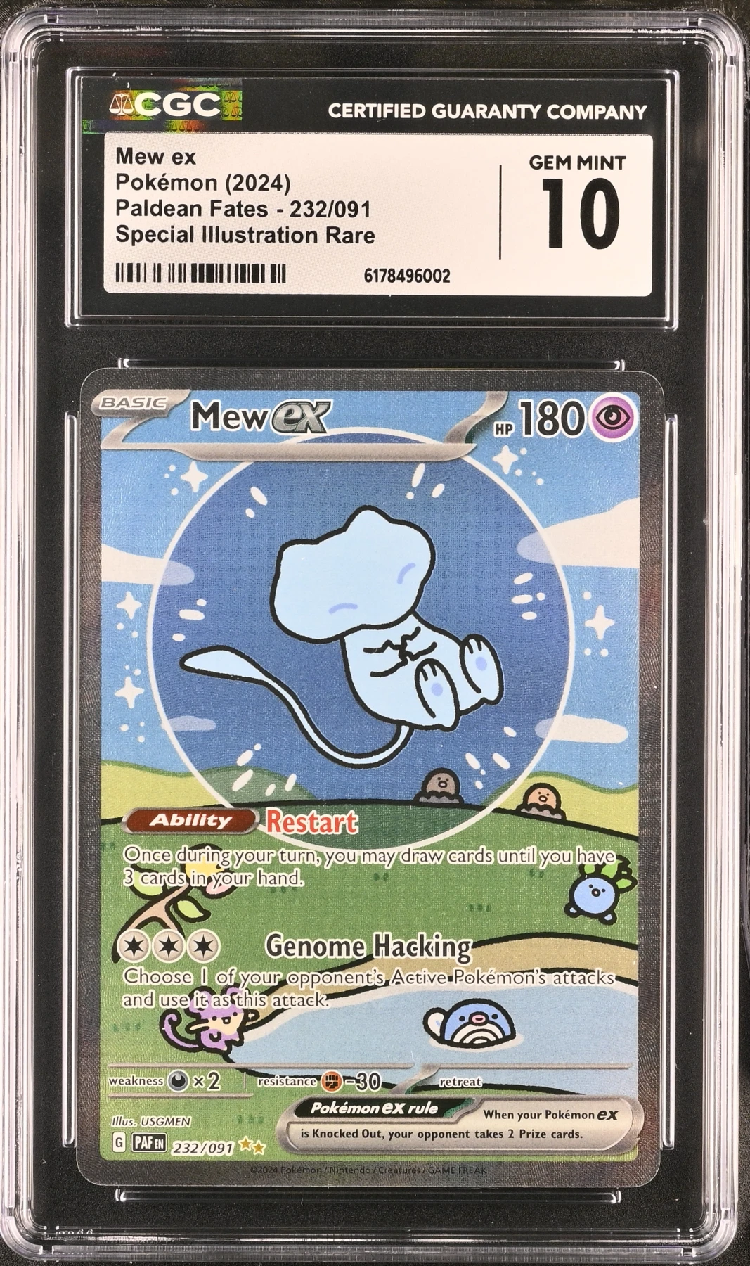 Mew ex 232/91 Paldean Fates front card photo in GradeValue pregrading report