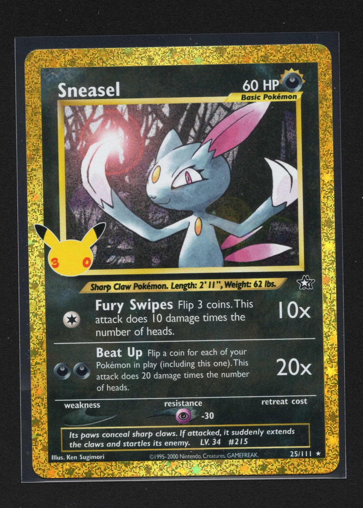 Sneasel 025 30th Classic Collection front card photo in GradeValue pregrading report