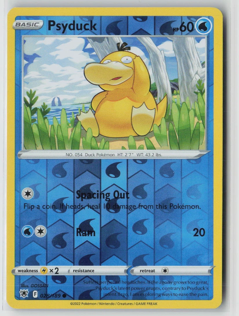 Psyduck 028/189 · Reverse Holo Astral Radiance front card photo in GradeValue pregrading report