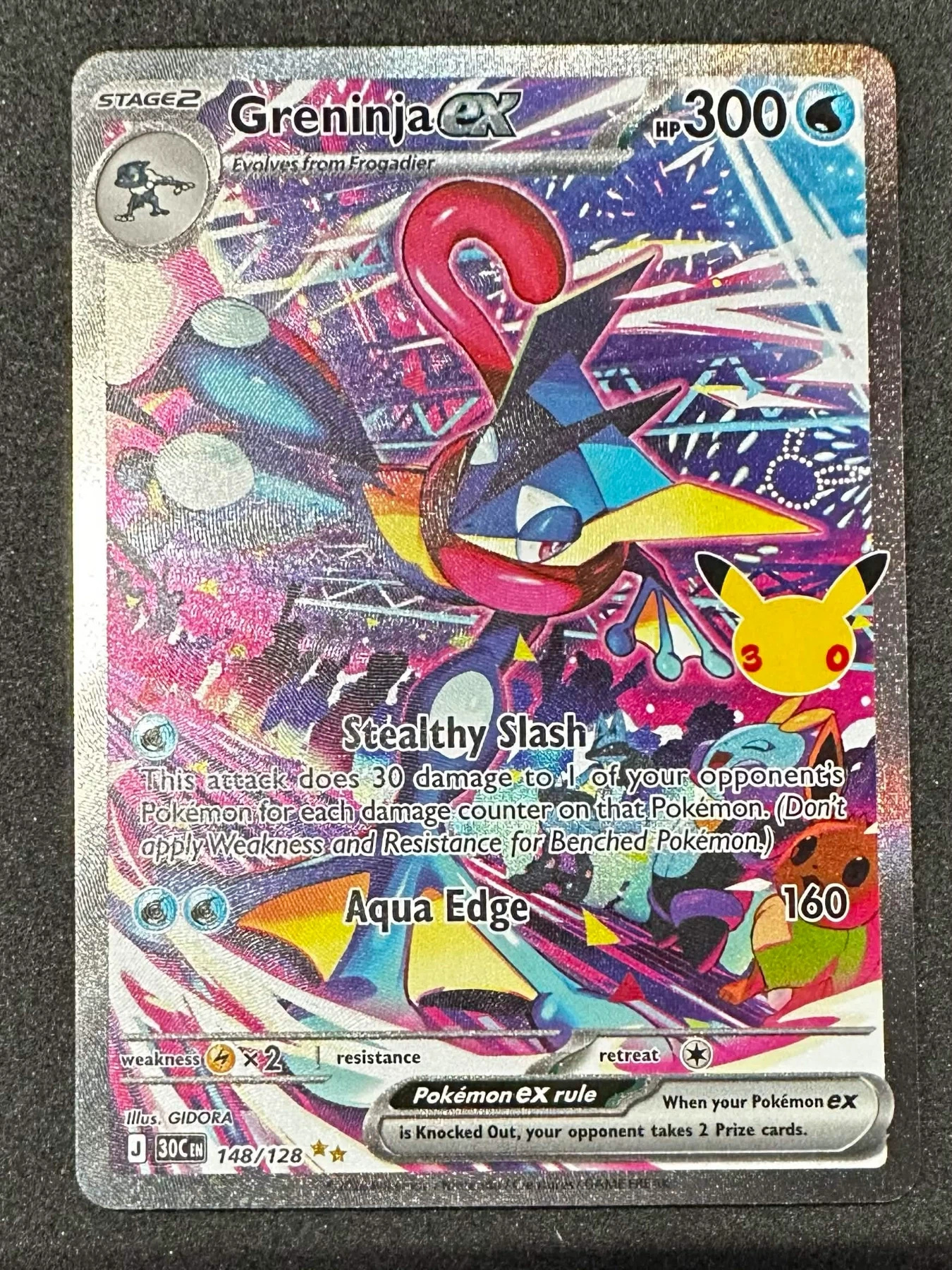 Greninja ex 148/128 30th Celebration front card photo in GradeValue pregrading report