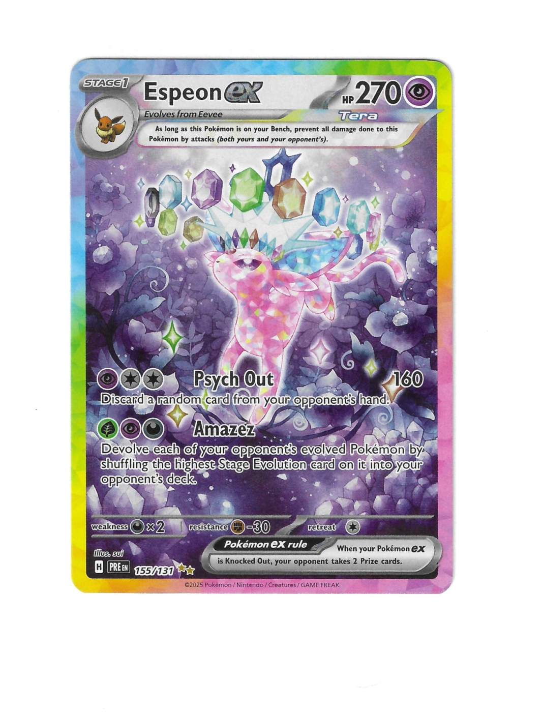 Espeon ex 155/131 Prismatic Evolutions front card photo in GradeValue pregrading report