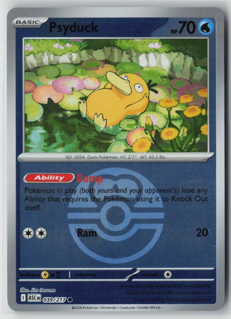 Psyduck 039/217 · Pokeball Holo Ascended Heroes front card photo in GradeValue pregrading report