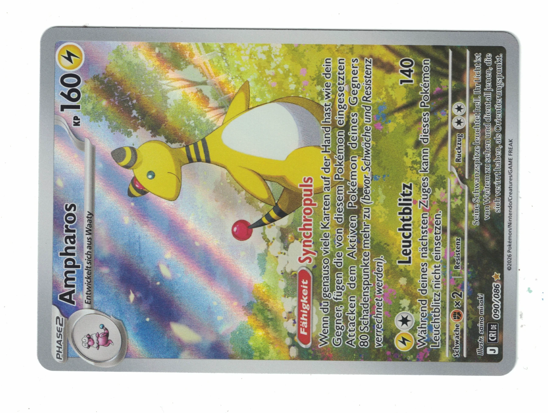Ampharos 090/86 Chaos Rising front card photo in GradeValue pregrading report