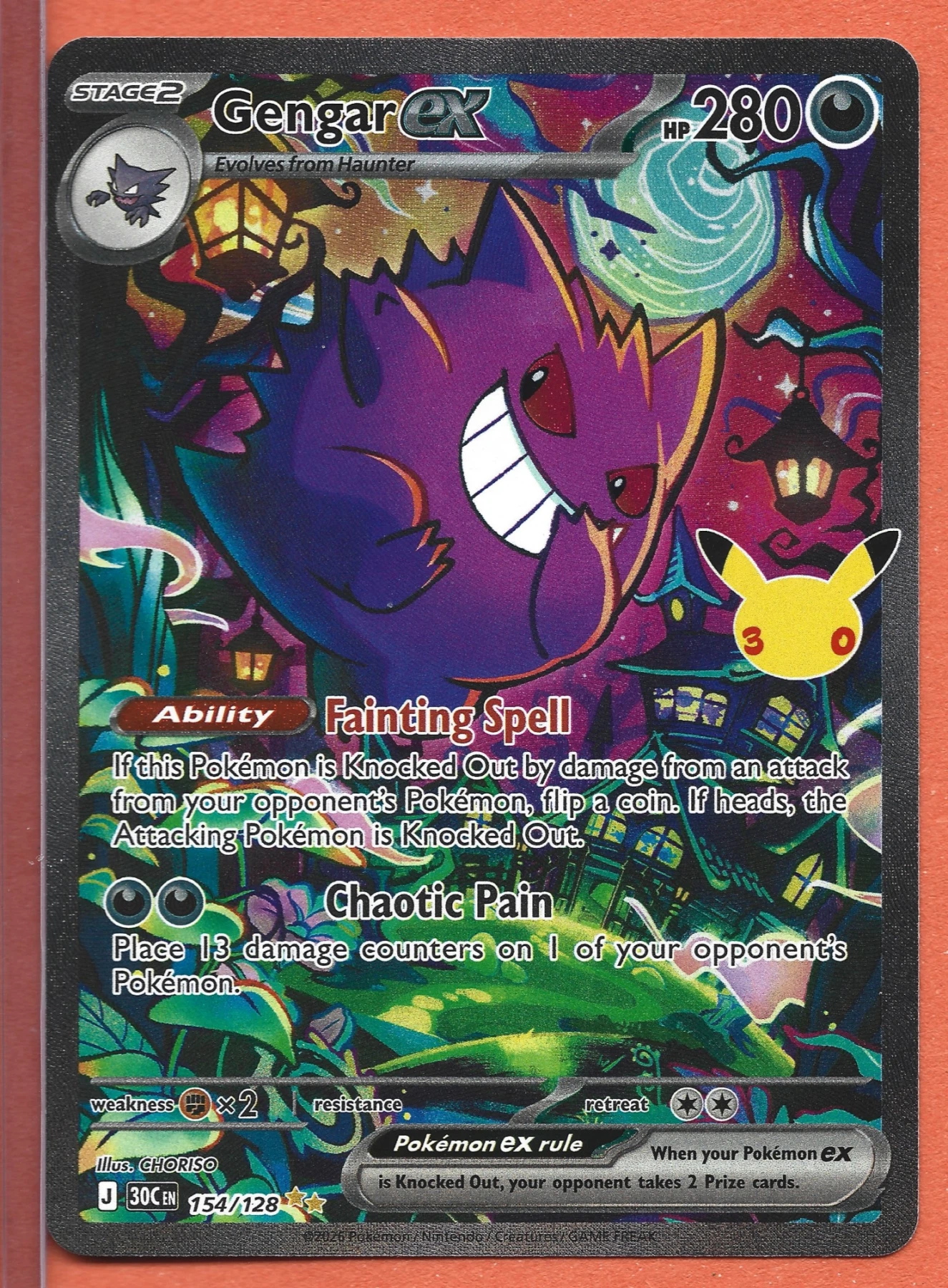 Gengar ex 154/128 30th Celebration front card photo in GradeValue pregrading report