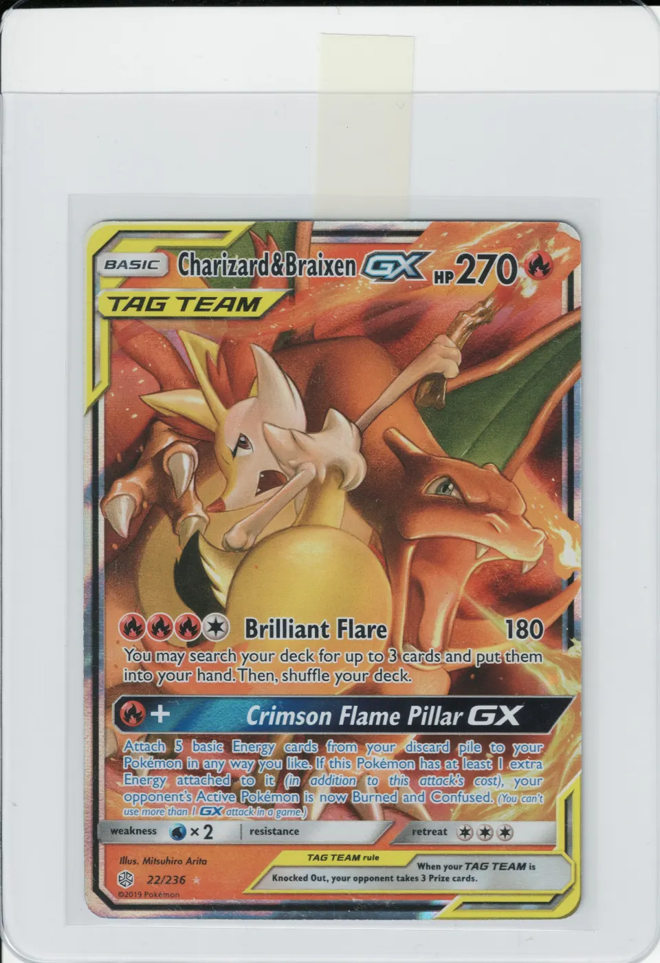 Charizard & Braixen GX 022/236 Cosmic Eclipse front card photo in GradeValue pregrading report