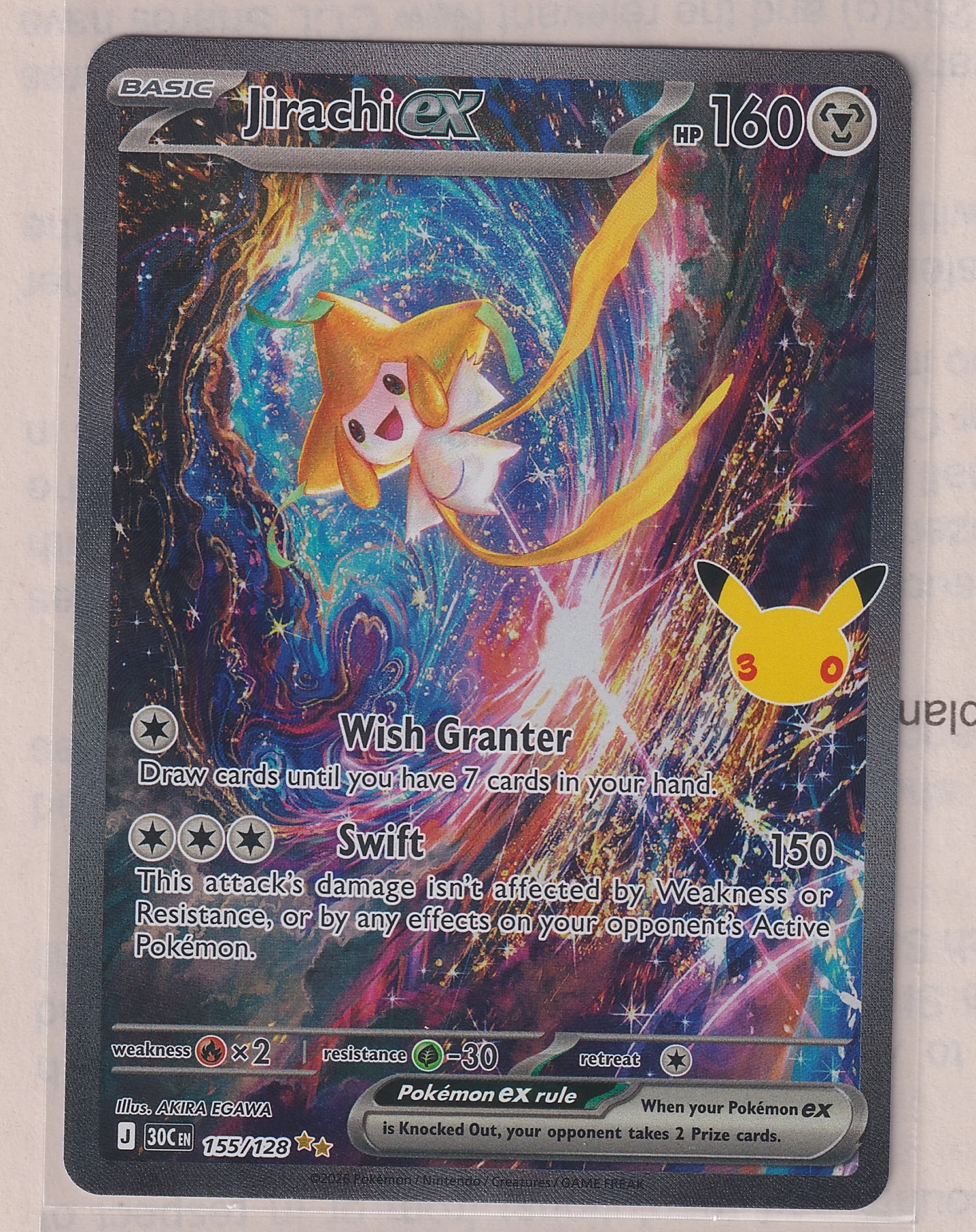 Jirachi ex 155/128 30th Celebration front card photo in GradeValue pregrading report