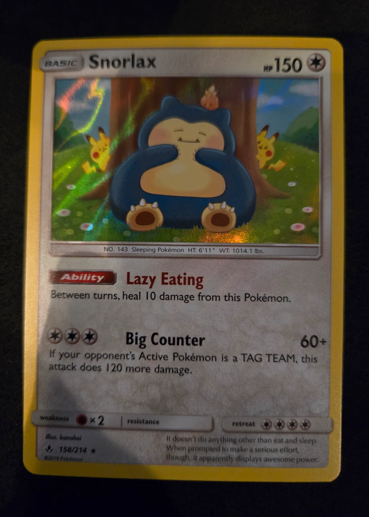 Snorlax 158/214 Unbroken Bonds front card photo in GradeValue pregrading report