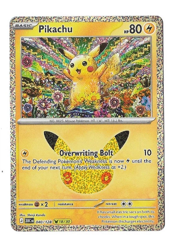 Pikachu 040/128 30th Celebration front card photo in GradeValue pregrading report