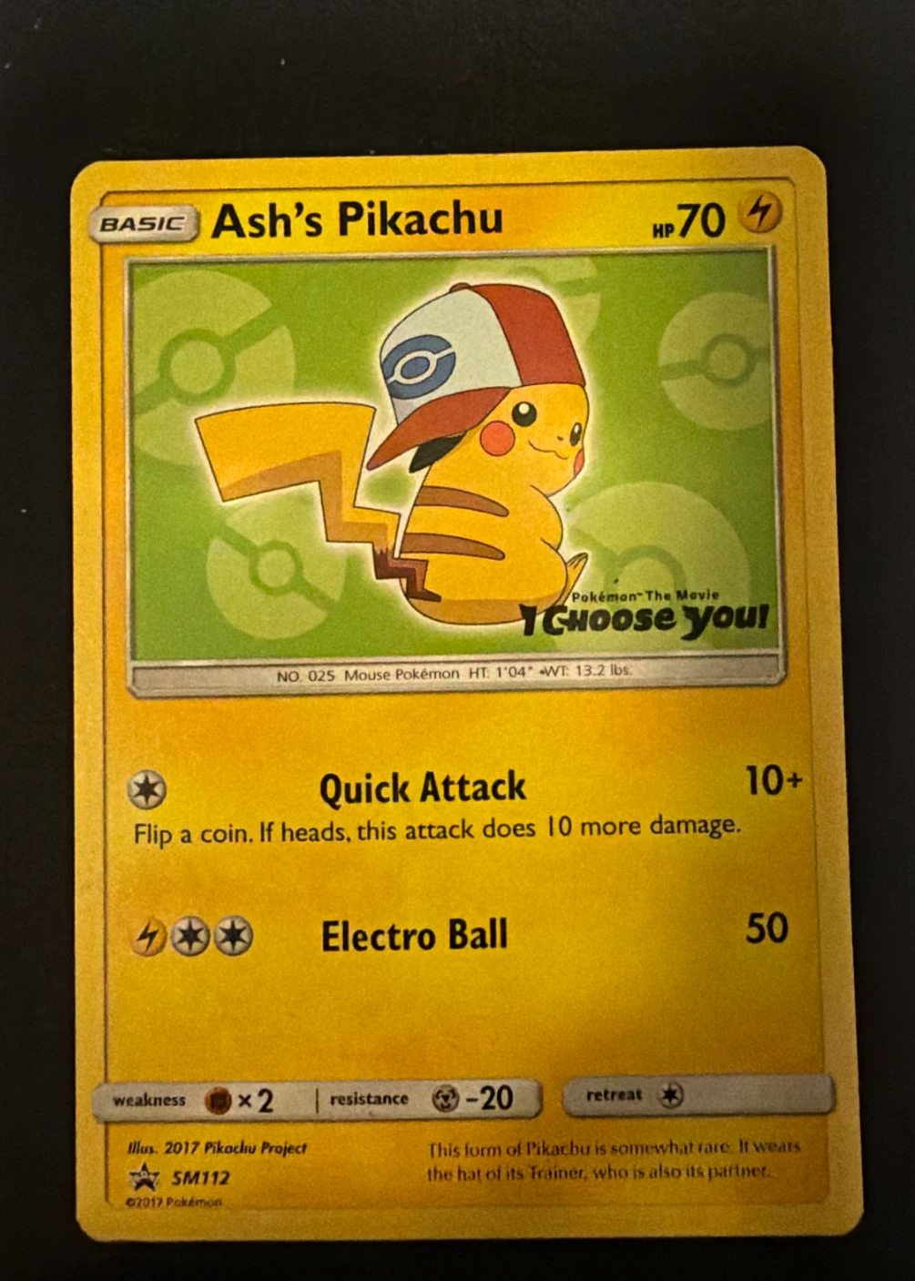 Ash's Pikachu SM112/248 SM Black Star Promos front card photo in GradeValue pregrading report