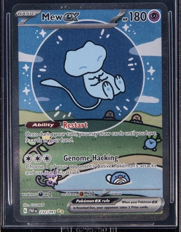 Mew ex 232/91 Paldean Fates front card photo in GradeValue pregrading report