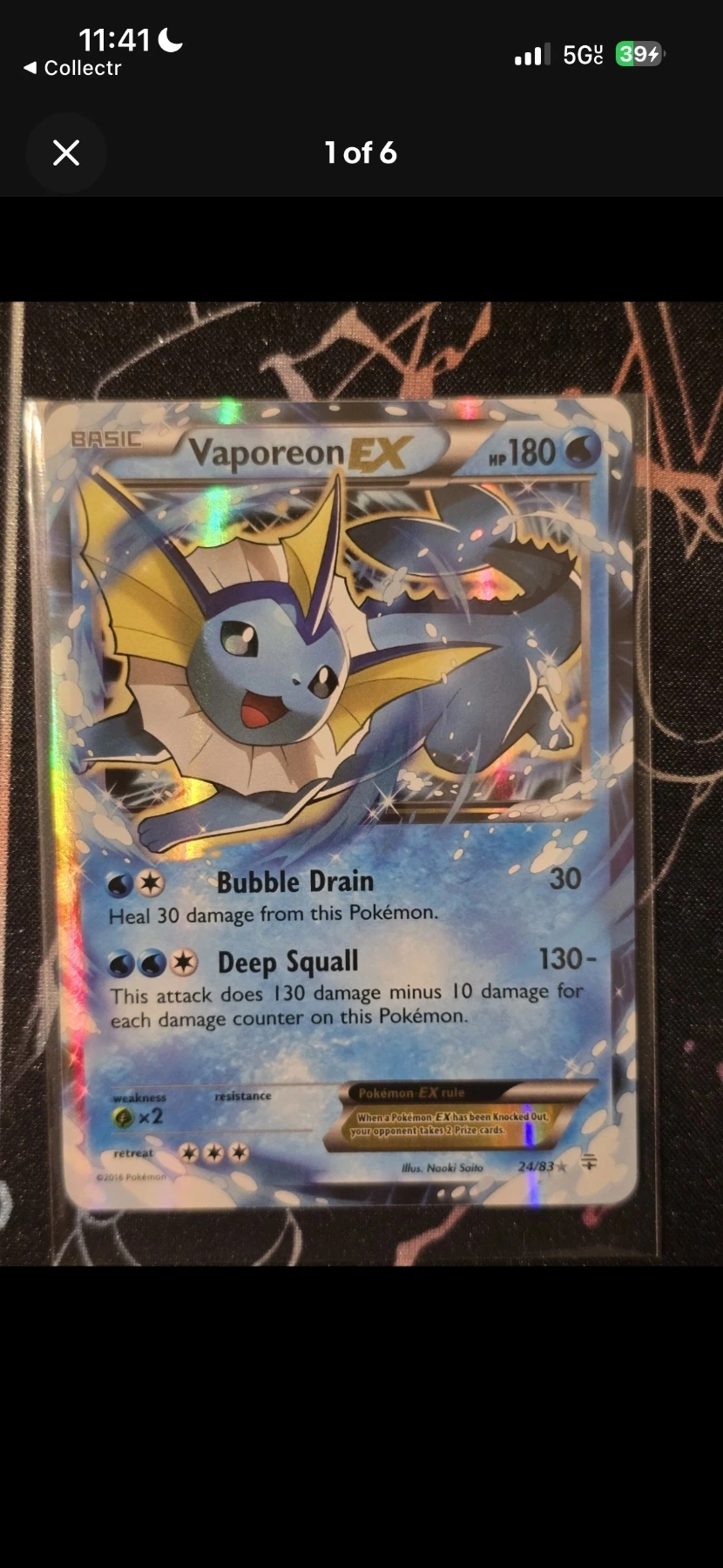 Vaporeon EX 024/83 Generations front card photo in GradeValue pregrading report