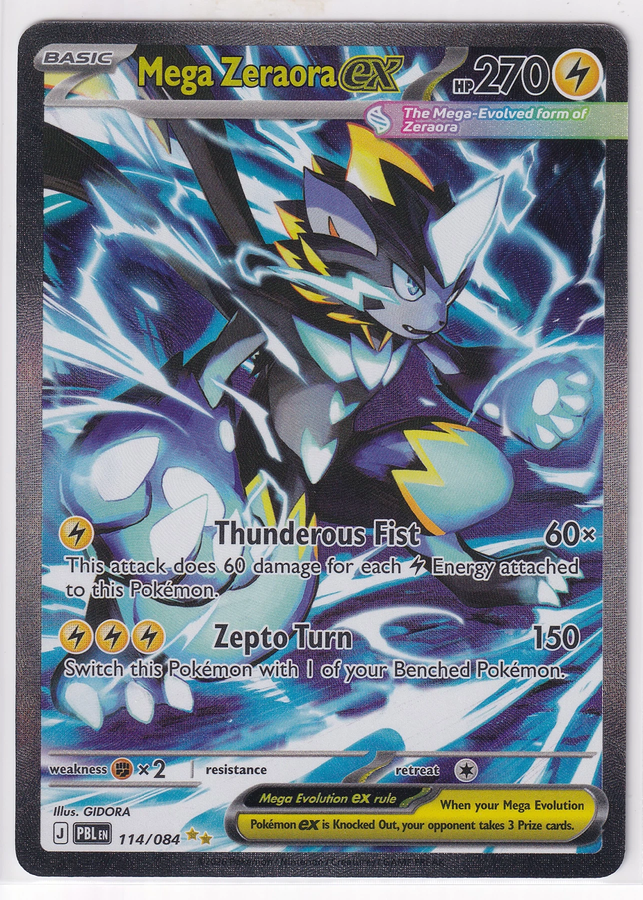 Mega Zeraora ex 114/84 Pitch Black front card photo in GradeValue pregrading report