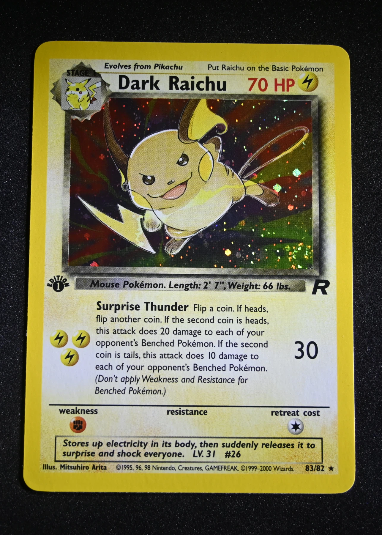 Dark Raichu 083/82 Team Rocket front card photo in GradeValue pregrading report