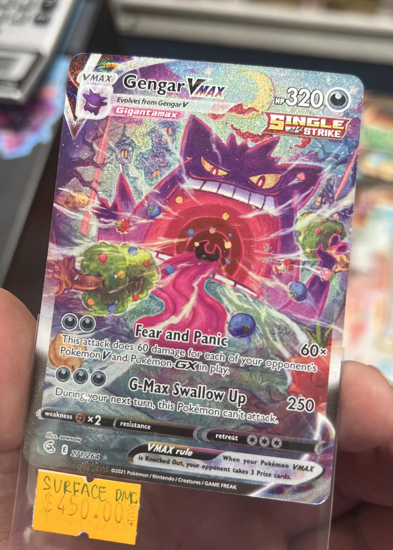 Gengar VMAX 271/264 Fusion Strike front card photo in GradeValue pregrading report