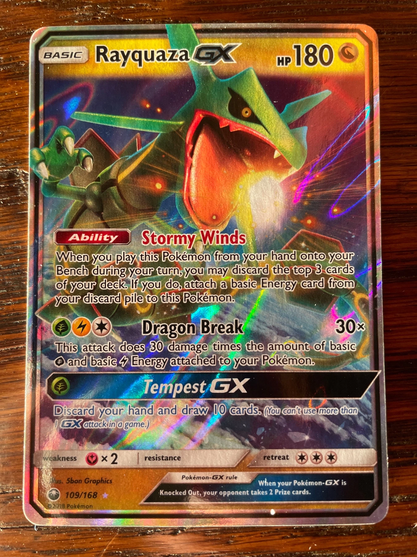 Rayquaza GX 109/168 Celestial Storm front card photo in GradeValue pregrading report