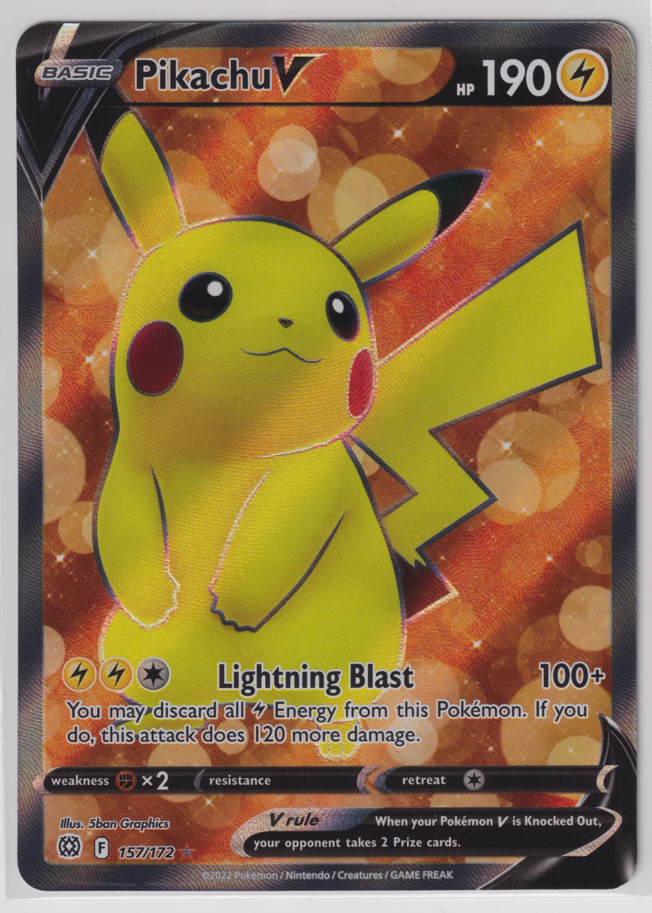 Pikachu V 157/172 Brilliant Stars front card photo in GradeValue pregrading report