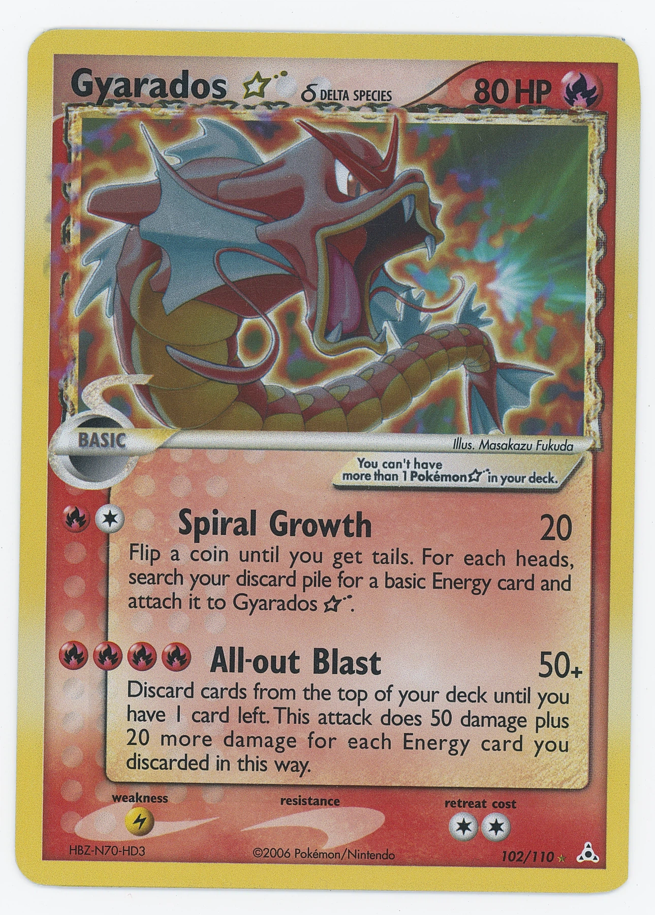 Gyarados Star δ 102/110 Holon Phantoms front card photo in GradeValue pregrading report