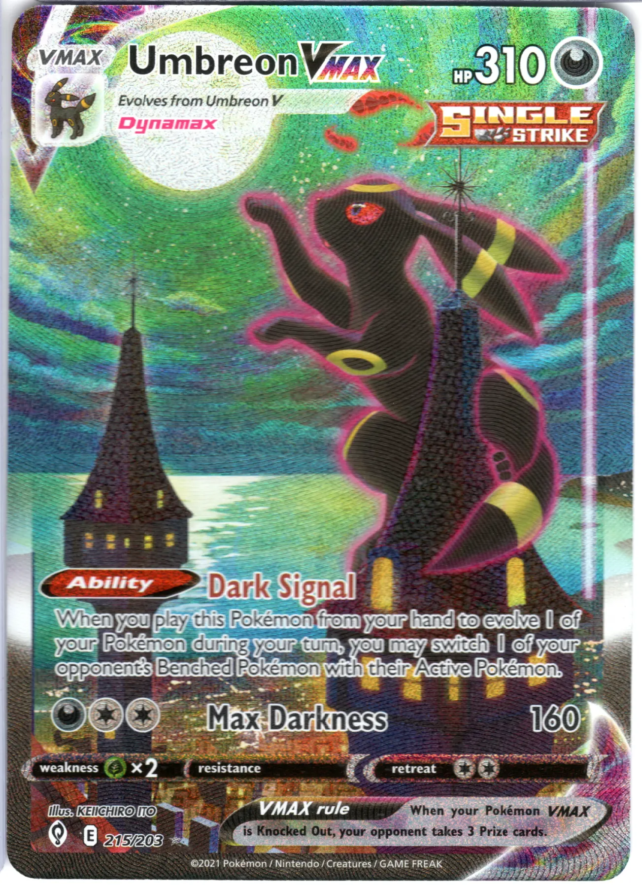 Umbreon VMAX 215/203 Evolving Skies back card photo in GradeValue pregrading report