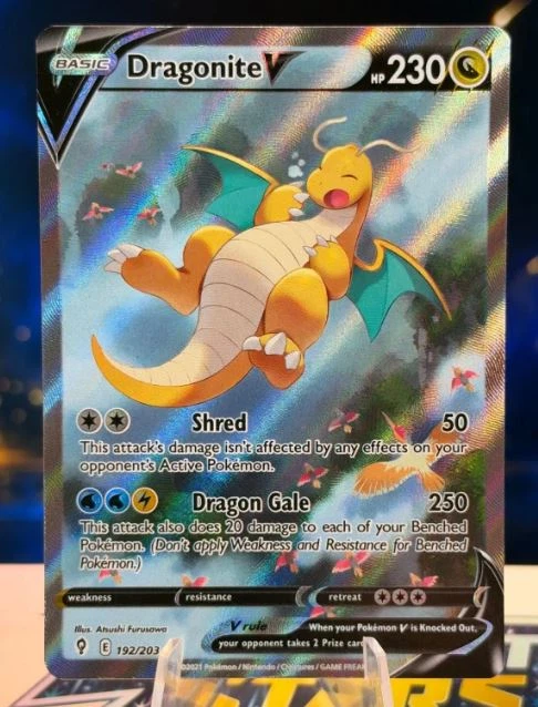 Dragonite V 192/203 Evolving Skies front card photo in GradeValue pregrading report