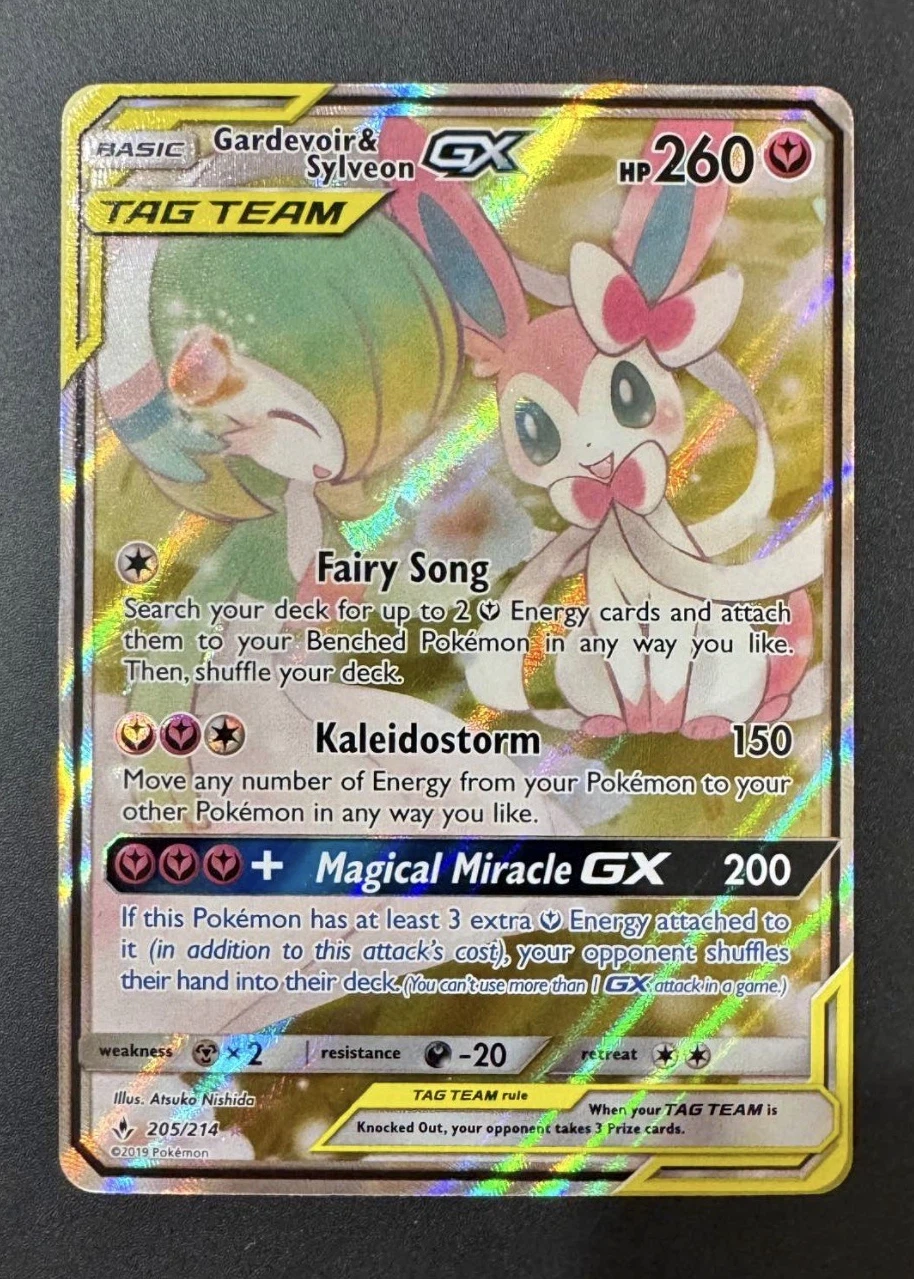 Gardevoir & Sylveon GX 205/214 Unbroken Bonds front card photo in GradeValue pregrading report