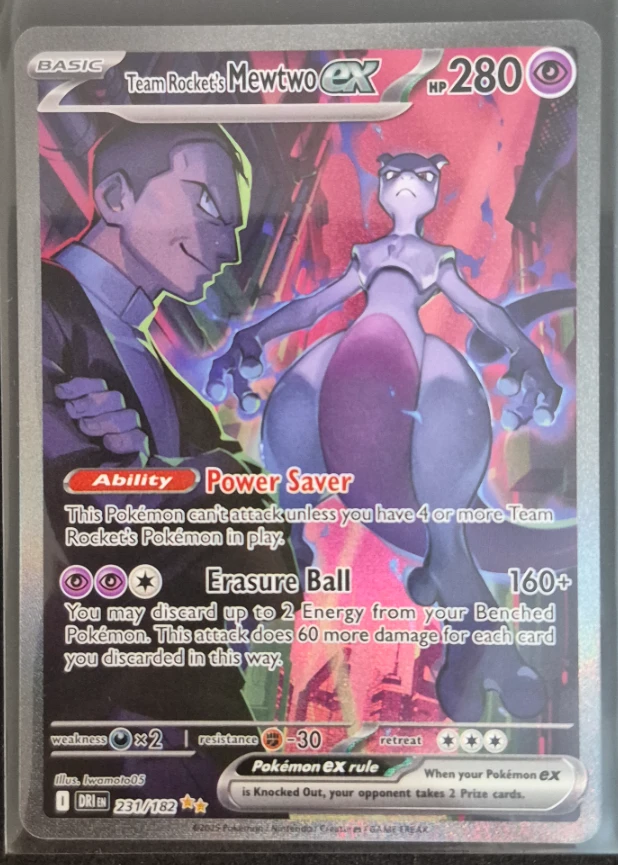 Team Rocket's Mewtwo ex 231/182 Destined Rivals front card photo in GradeValue pregrading report