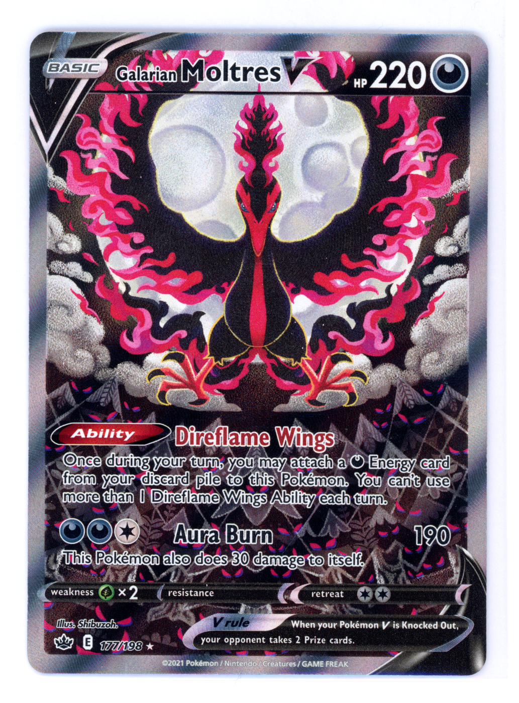 Galarian Moltres V 177/198 Chilling Reign front card photo in GradeValue pregrading report