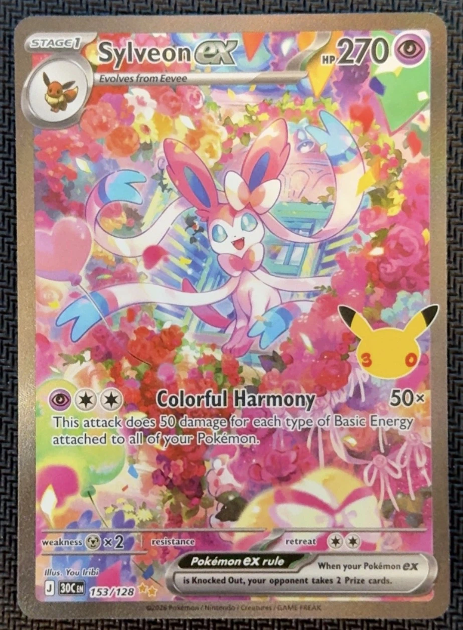 Sylveon ex 153/128 30th Celebration front card photo in GradeValue pregrading report