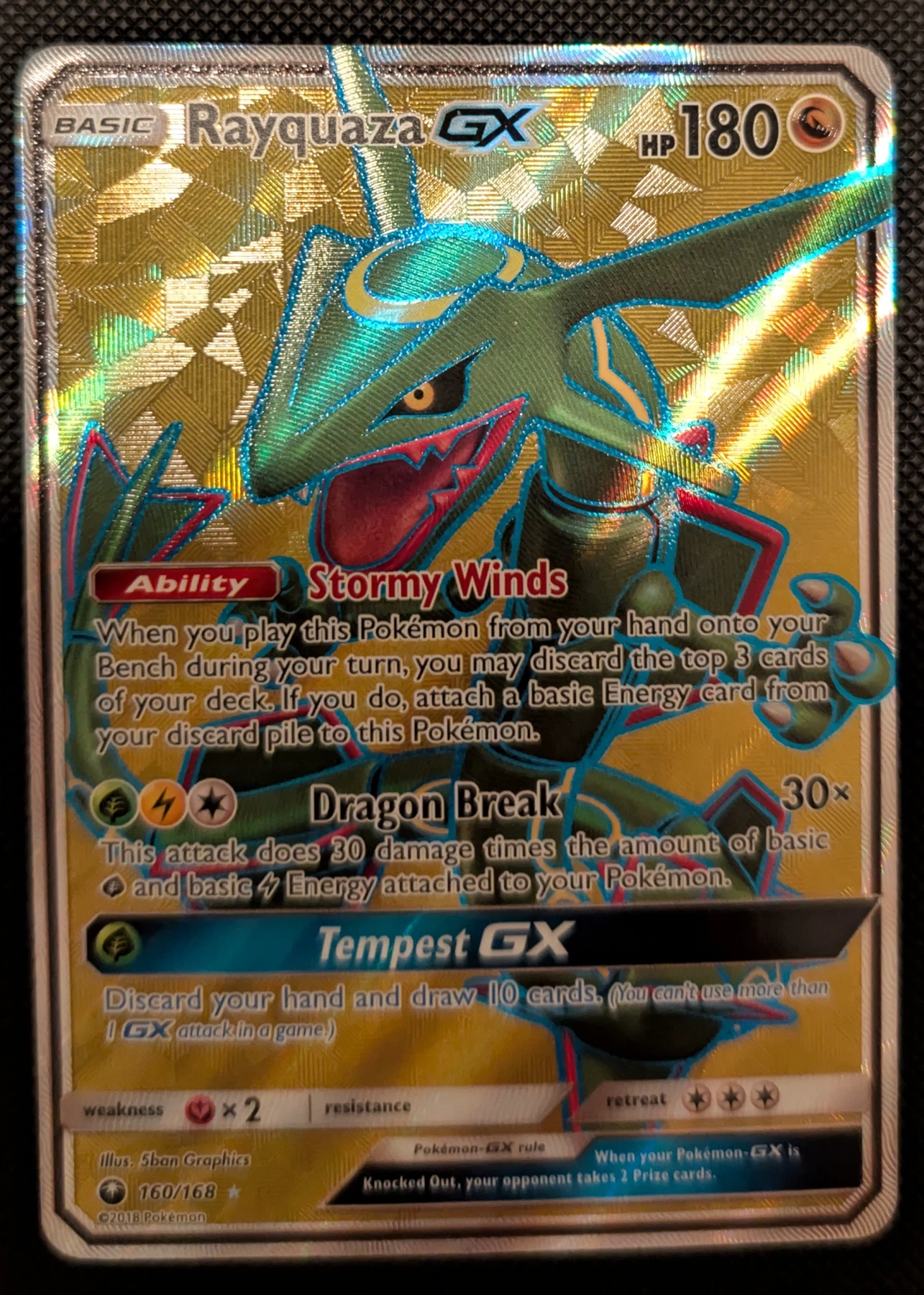 Rayquaza GX 160/168 Celestial Storm front card photo in GradeValue pregrading report