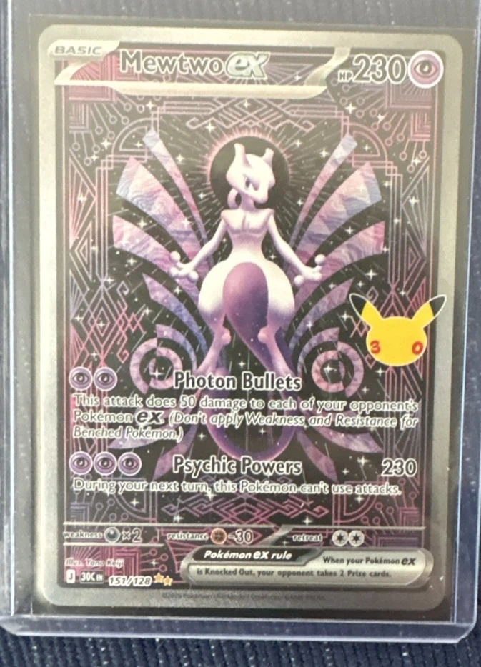Mewtwo ex 151/128 30th Celebration front card photo in GradeValue pregrading report