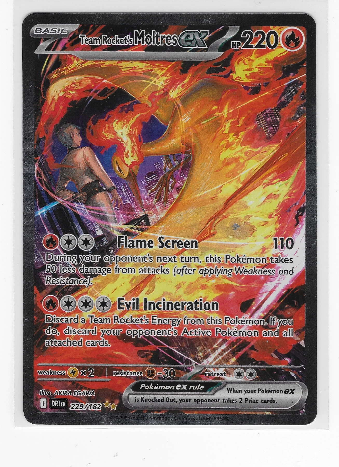 Team Rocket's Moltres ex 229/182 Destined Rivals front card photo in GradeValue pregrading report