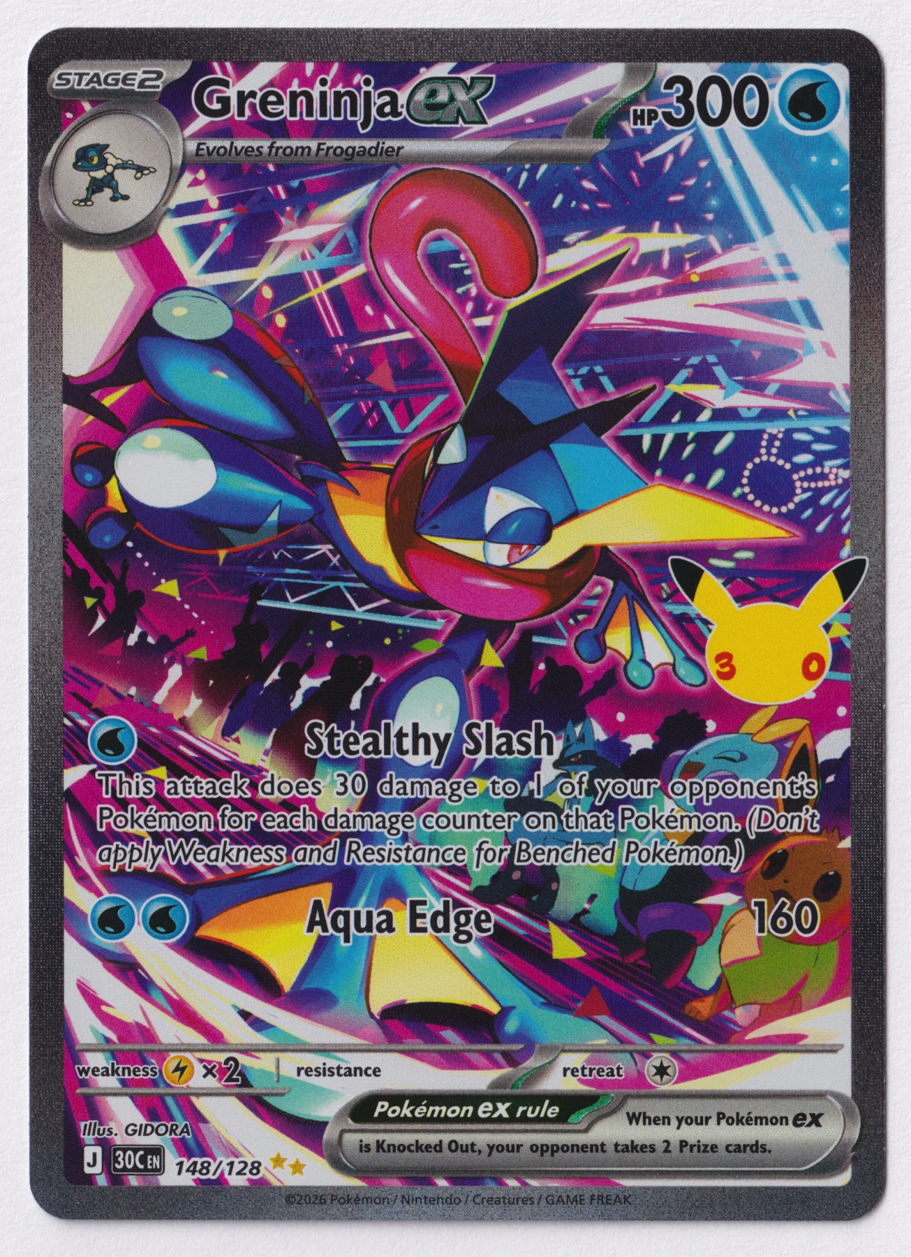 Greninja ex 148/128 30th Celebration front card photo in GradeValue pregrading report
