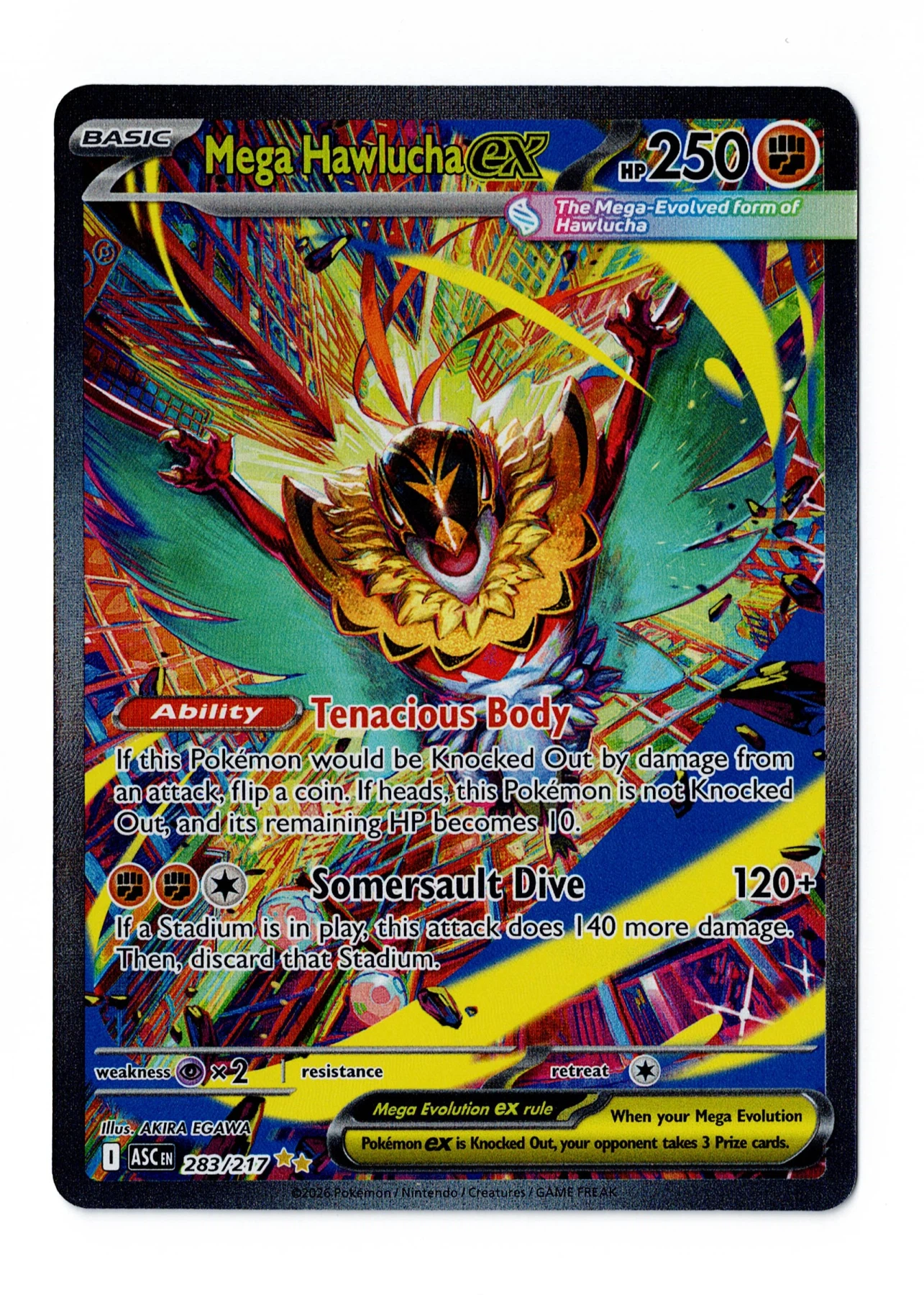 Mega Hawlucha ex 283/217 Ascended Heroes front card photo in GradeValue pregrading report