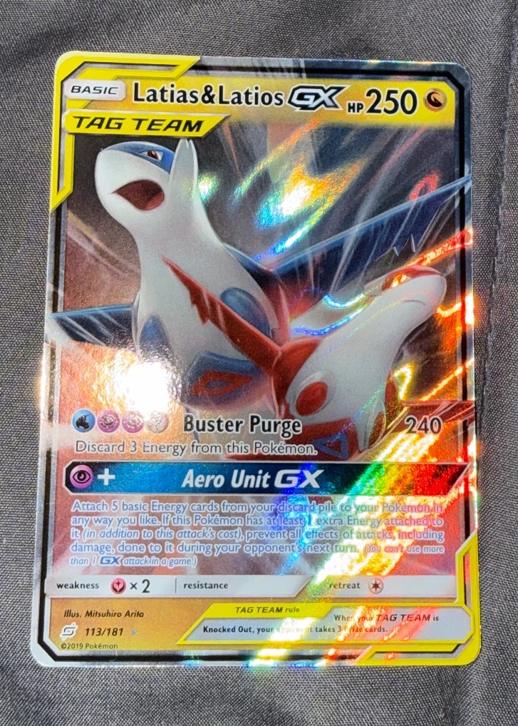 Latias & Latios GX 113/181 Team Up front card photo in GradeValue pregrading report