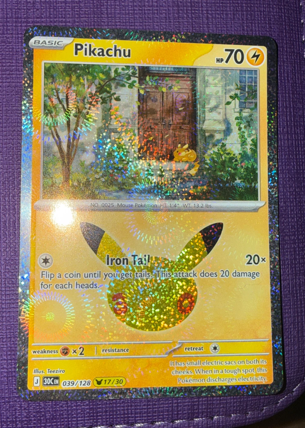 Pikachu 039/128 30th Celebration front card photo in GradeValue pregrading report