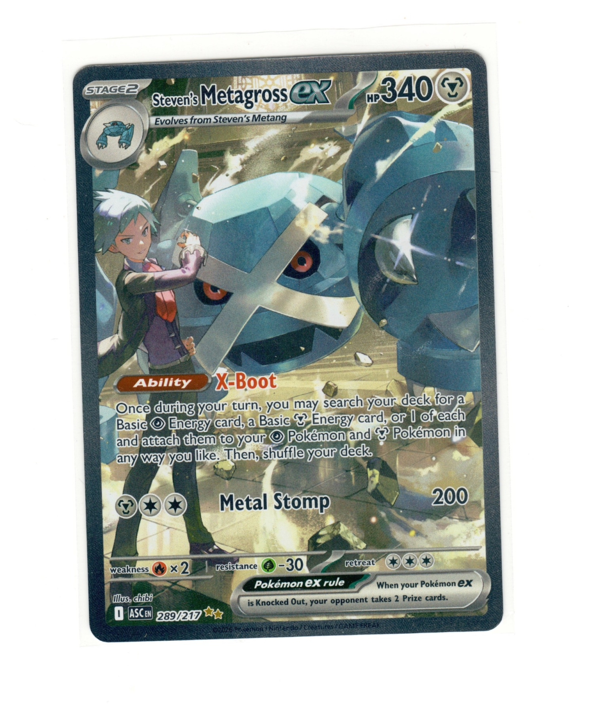 Steven's Metagross ex 289/217 Ascended Heroes front card photo in GradeValue pregrading report