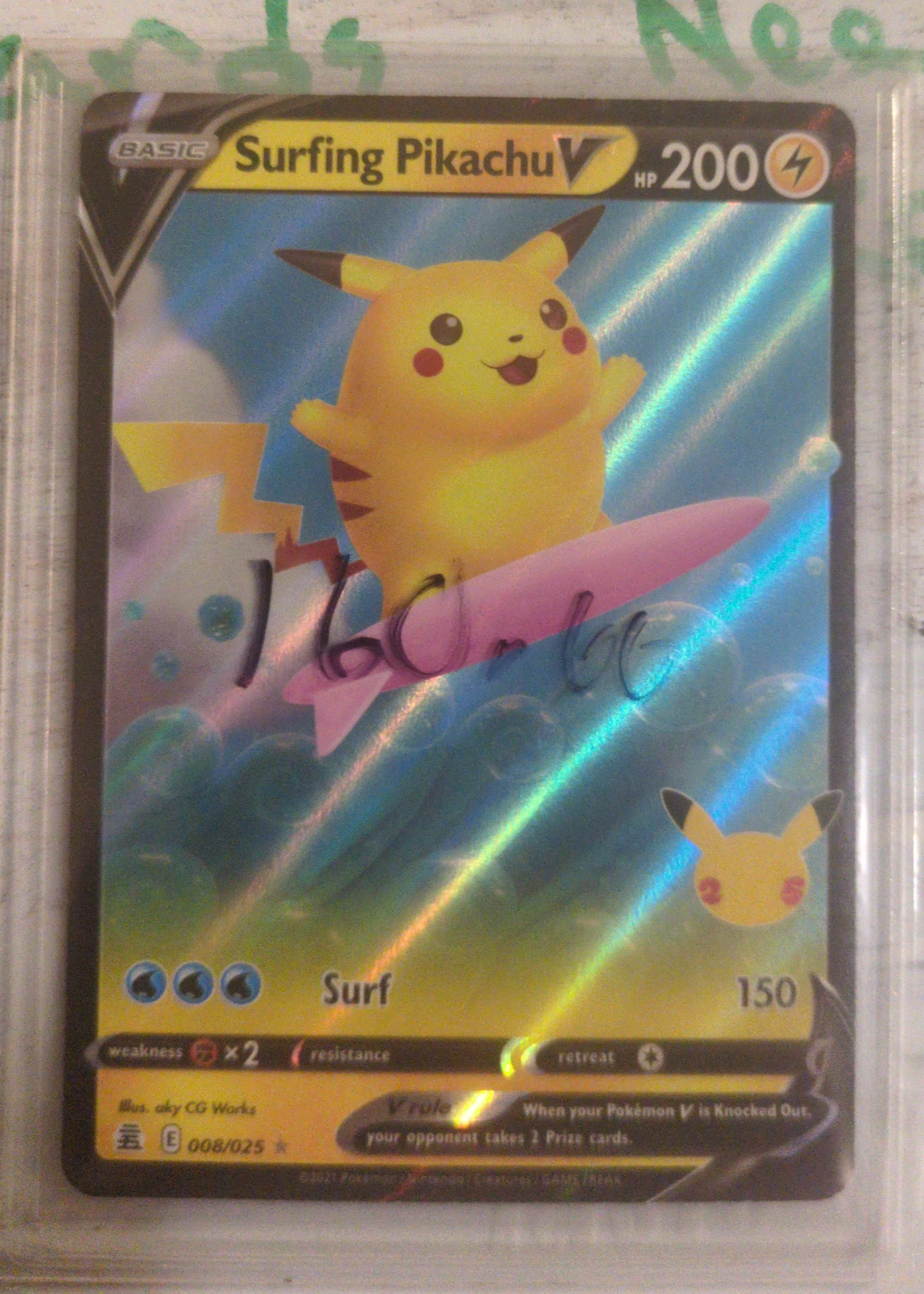 Surfing Pikachu V 008/25 Celebrations front card photo in GradeValue pregrading report