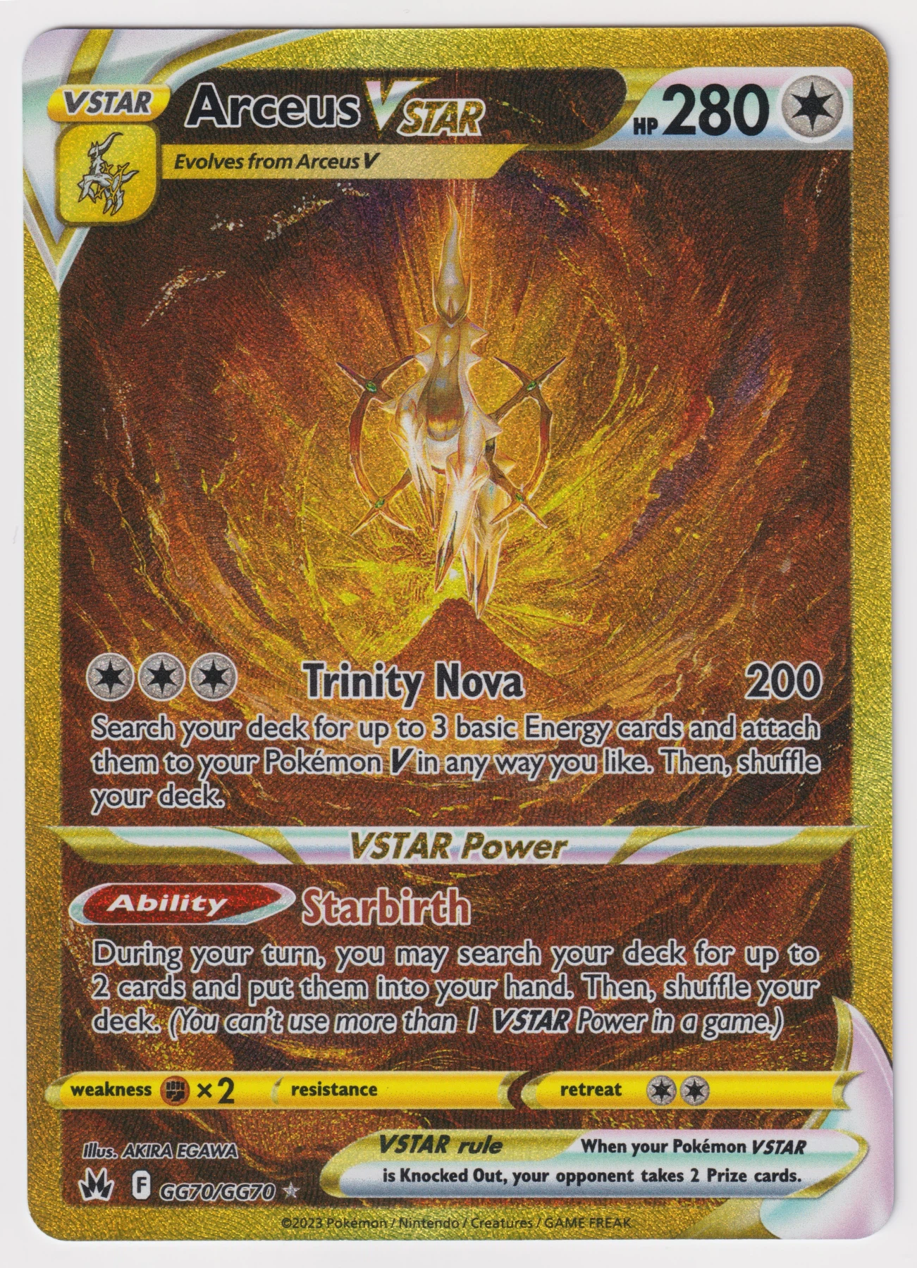 Arceus VSTAR GG70/159 Crown Zenith front card photo in GradeValue pregrading report