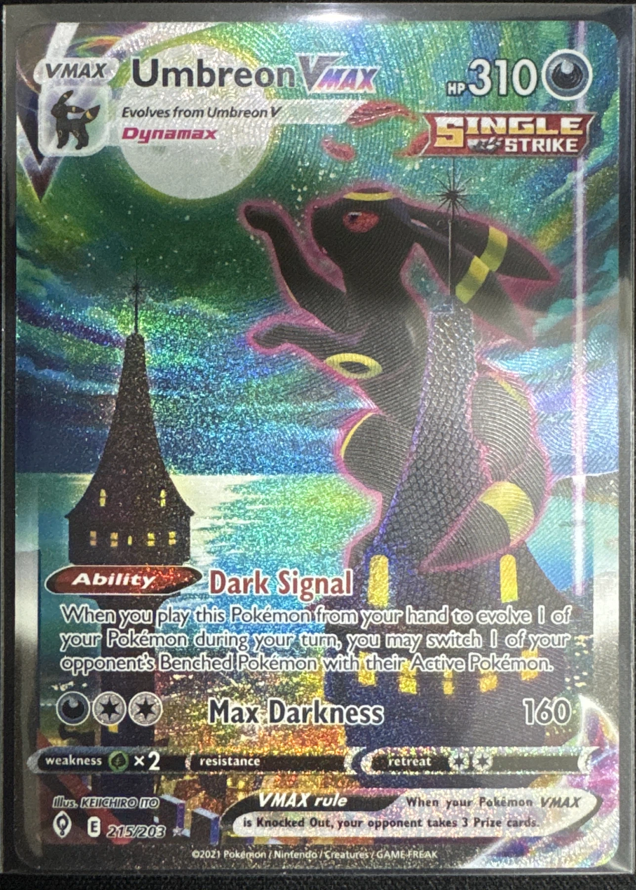 Umbreon VMAX 215/203 Evolving Skies front card photo in GradeValue pregrading report