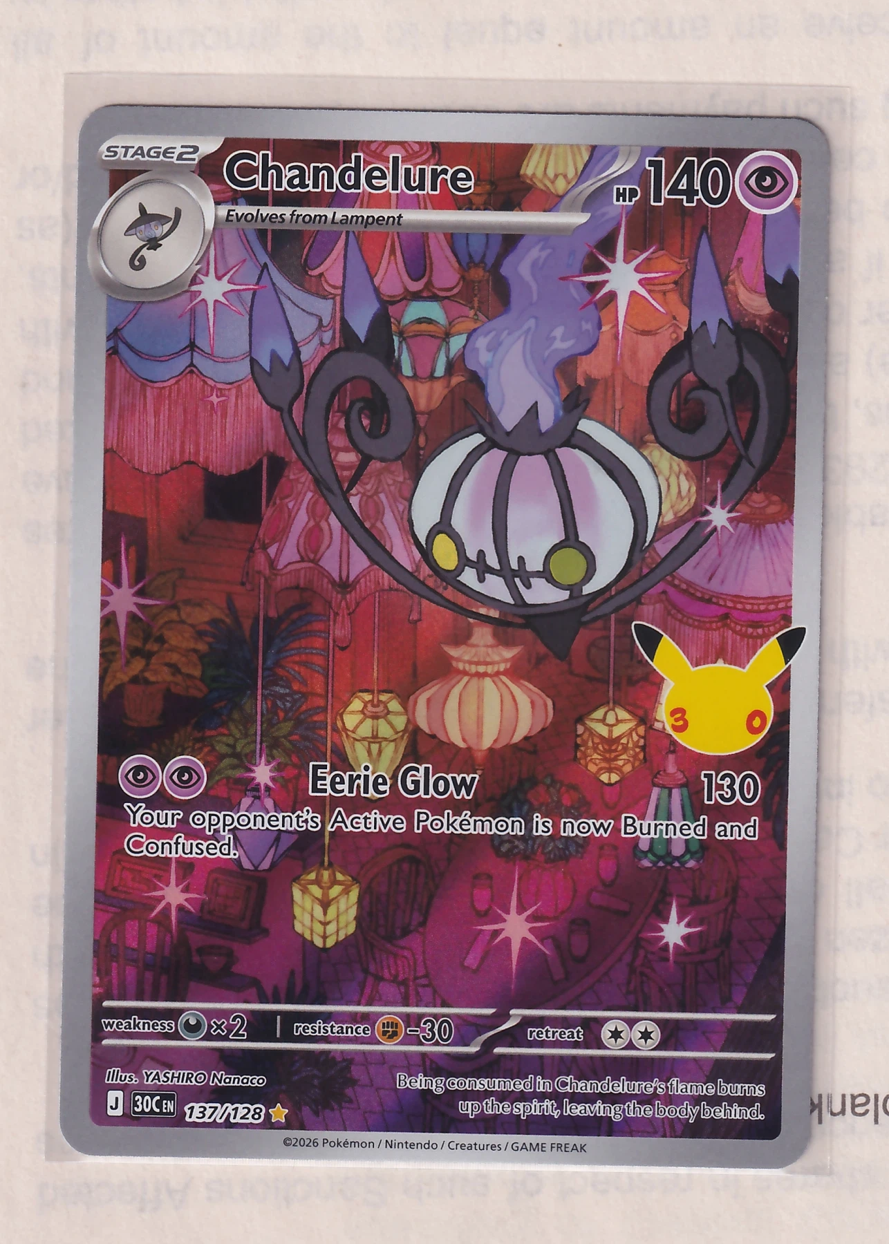 Chandelure 137/128 30th Celebration front card photo in GradeValue pregrading report