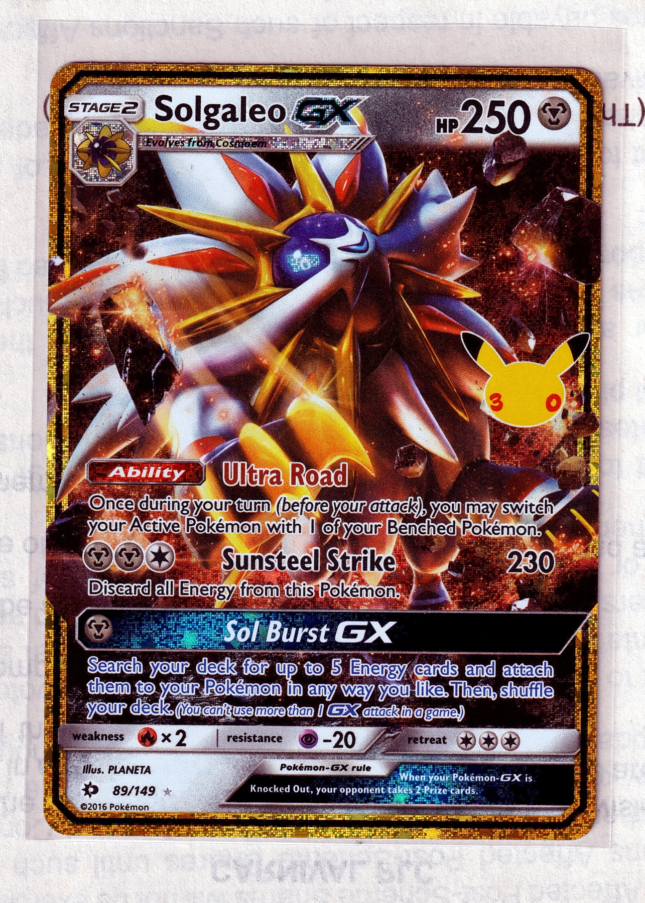 Solgaleo GX 089 30th Classic Collection front card photo in GradeValue pregrading report