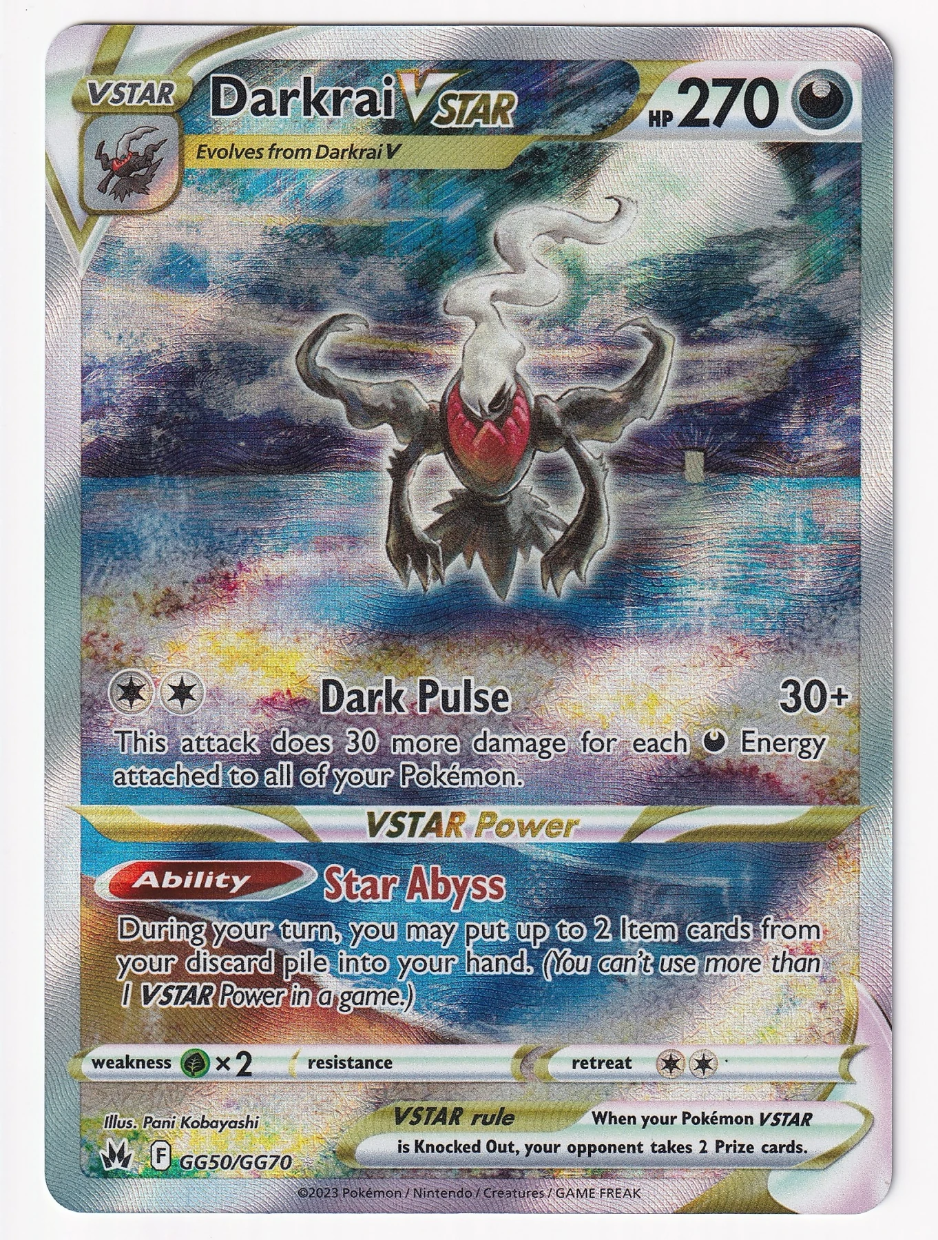 Darkrai VSTAR GG50/159 Crown Zenith front card photo in GradeValue pregrading report
