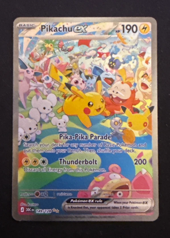 Pikachu ex 149/128 30th Celebration front card photo in GradeValue pregrading report