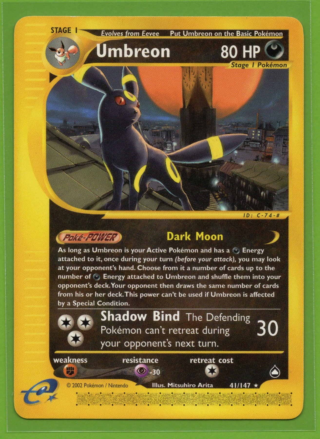 Umbreon 041/147 Aquapolis front card photo in GradeValue pregrading report