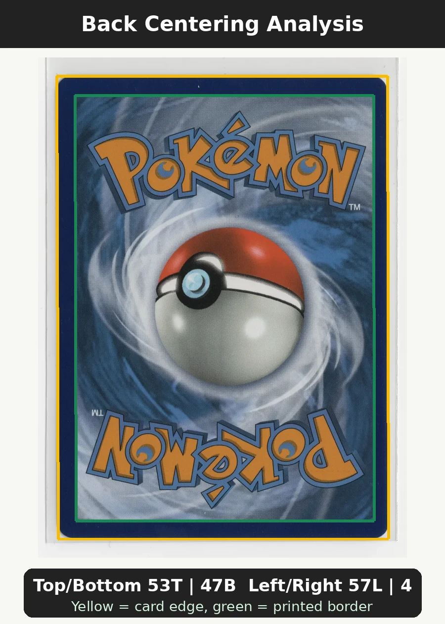 Togepi & Cleffa & Igglybuff GX 143a Alternate Art Promos back centering analysis showing Top/Bottom 53T | 47B and Left/Right 57L | 43R.
