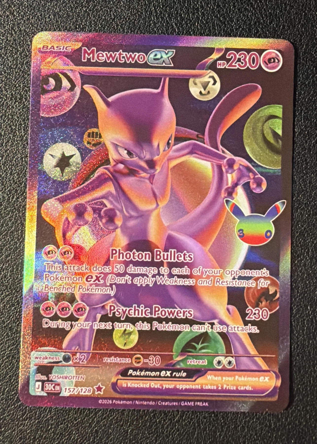 Mewtwo ex 157/128 30th Celebration front card photo in GradeValue pregrading report