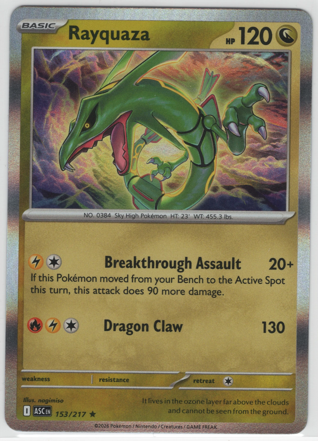 Rayquaza 153/217 Ascended Heroes front card photo in GradeValue pregrading report