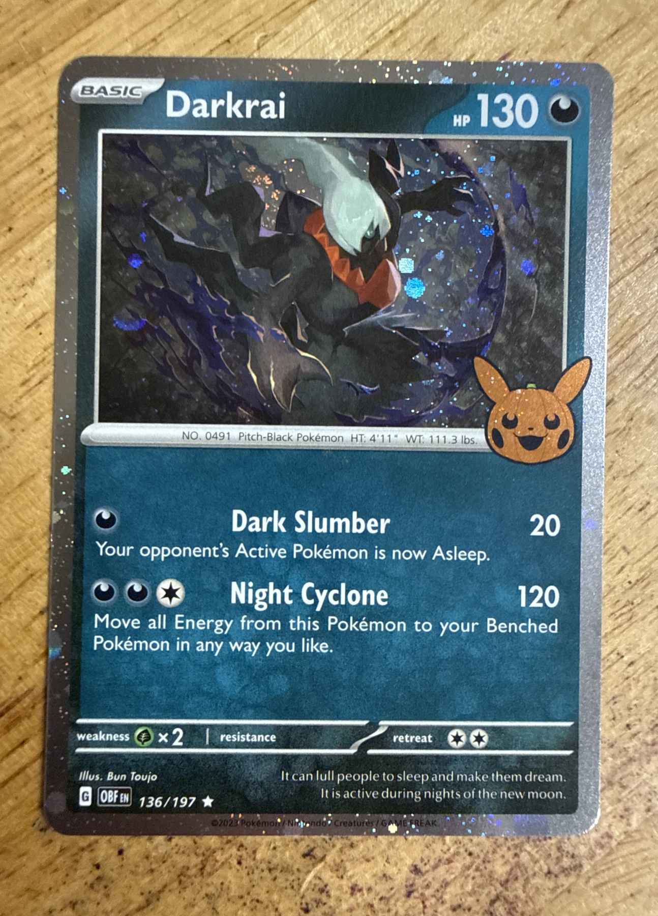 Darkrai 136/197 Obsidian Flames front card photo in GradeValue pregrading report