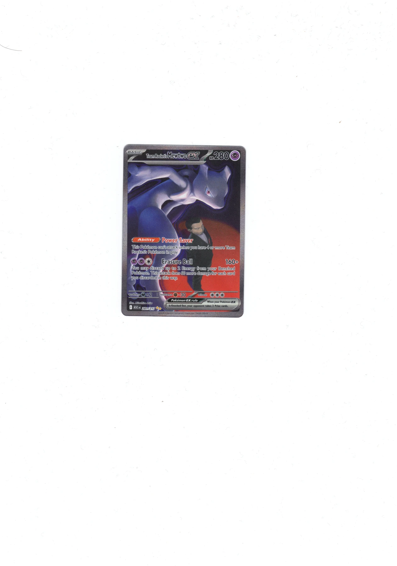 Team Rocket's Mewtwo ex 281/217 Ascended Heroes front card photo in GradeValue pregrading report